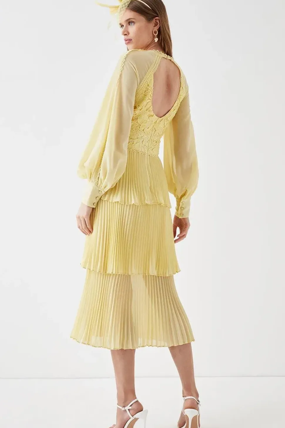Georgette Lace Tiered Midi Dress With Blouson Sleeve