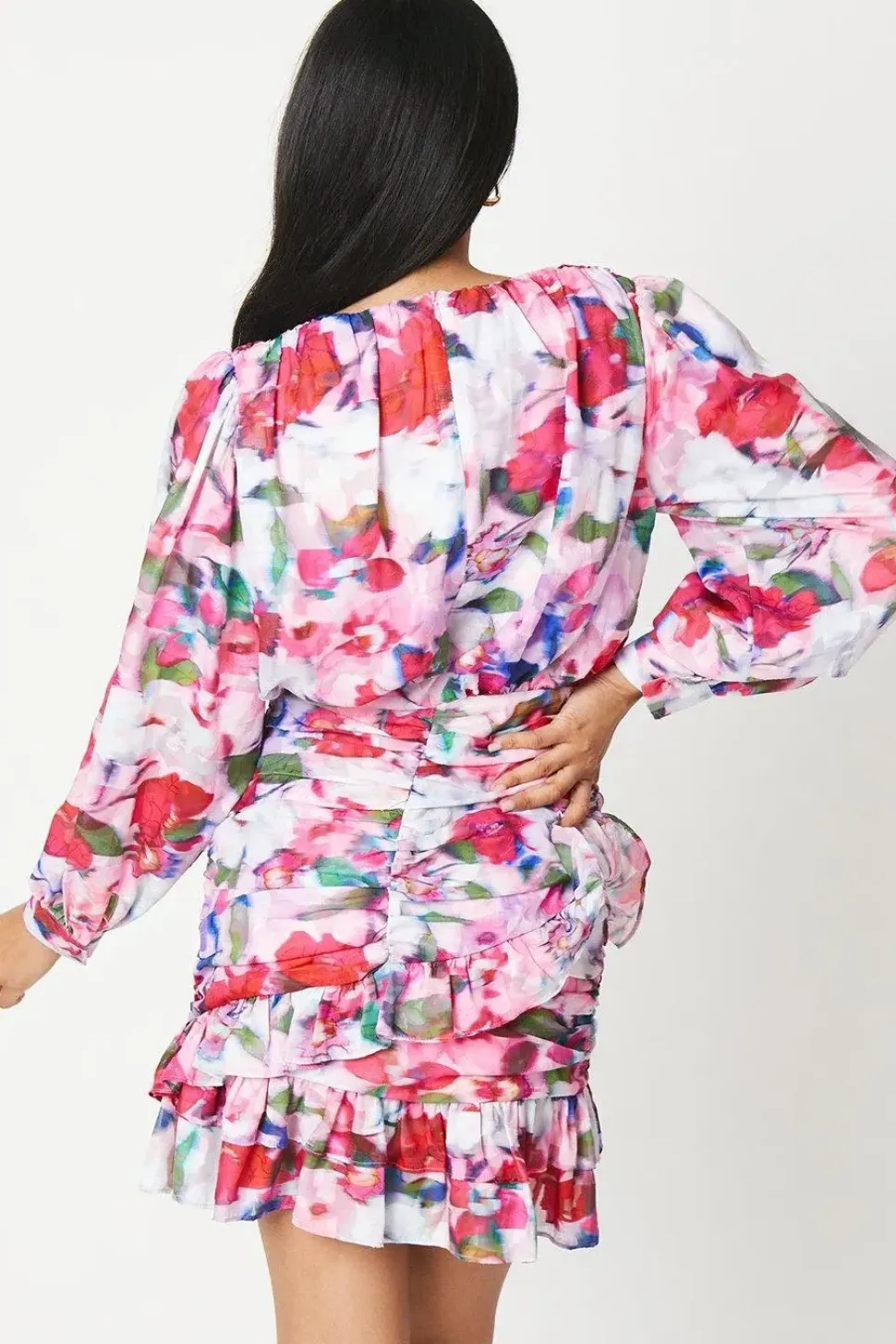 Georgette Mini Dress With Ruched Wrap Skirt