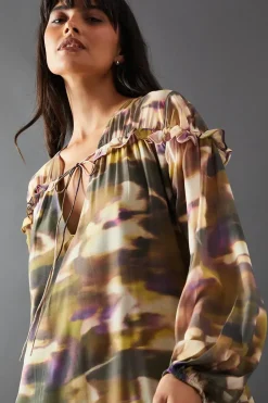 Georgette Tie Neck Tier Hem Midaxi Dress