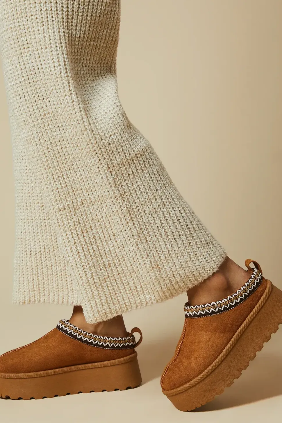 Georgia Suedette Faux Fur Lined Stitch Detail Cosy Chunky Flatform Mules