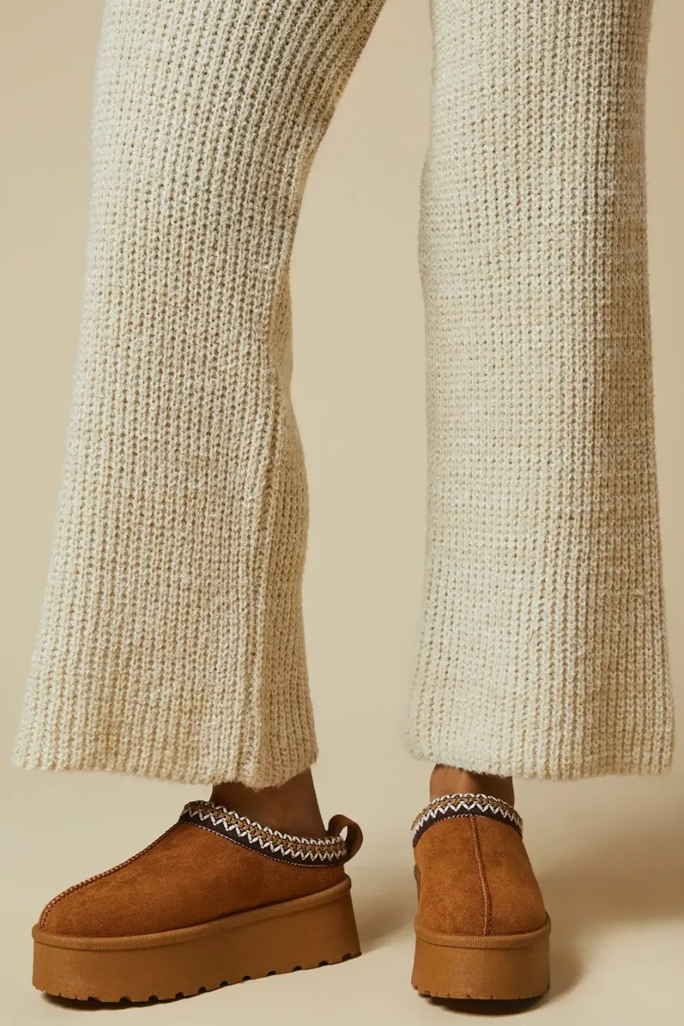 Georgia Suedette Faux Fur Lined Stitch Detail Cosy Chunky Flatform Mules