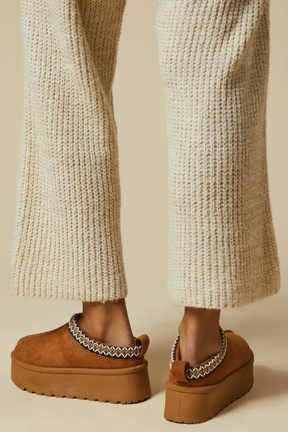 Georgia Suedette Faux Fur Lined Stitch Detail Cosy Chunky Flatform Mules