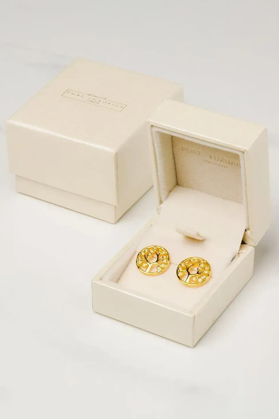 Gift Packaged 'Ana' 18ct Yellow Plated 925 Silver & Cubic Zirconia Branch Earrings