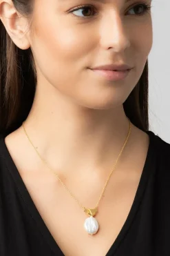 Gift Packaged 'Edna' 18ct Gold Plated Sterling Silver Pearl Necklace