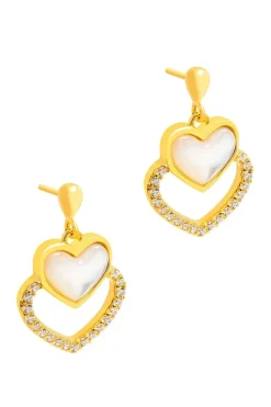 Gift Packaged 'Galli' 18ct Yellow Gold Plated 925 Silver & Shell Pearl Heart Earrings