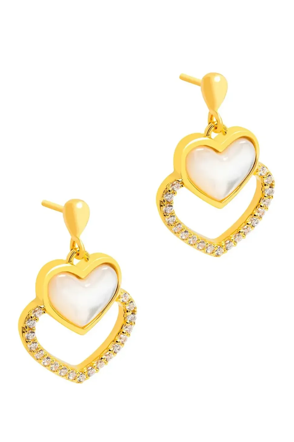 Gift Packaged 'Galli' 18ct Yellow Gold Plated 925 Silver & Shell Pearl Heart Earrings