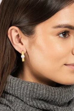 Gift Packaged 'Kitty' 18ct Yellow Gold Plated 925 Silver Linear Bar & Freshwater Pearl Earrings