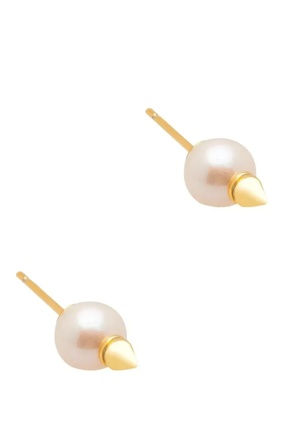 Gift Packaged 'Lysha' 18ct Yellow Gold Plated 925 Silver Cone & Freshwater Pearl Stud Earrings