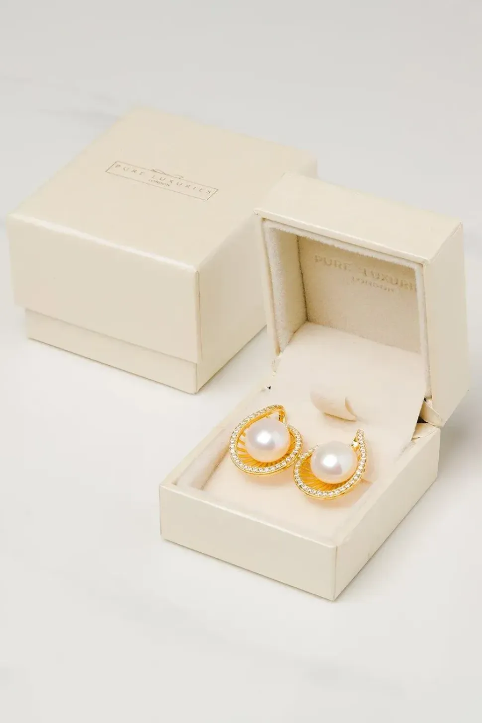 Gift Packaged 'Sara' 18ct Yellow Gold Plated 925 Silver & Pearl Spiral Earrings