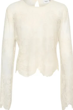 GigiSZ Long Sleeve Sheer Lace Blouse-