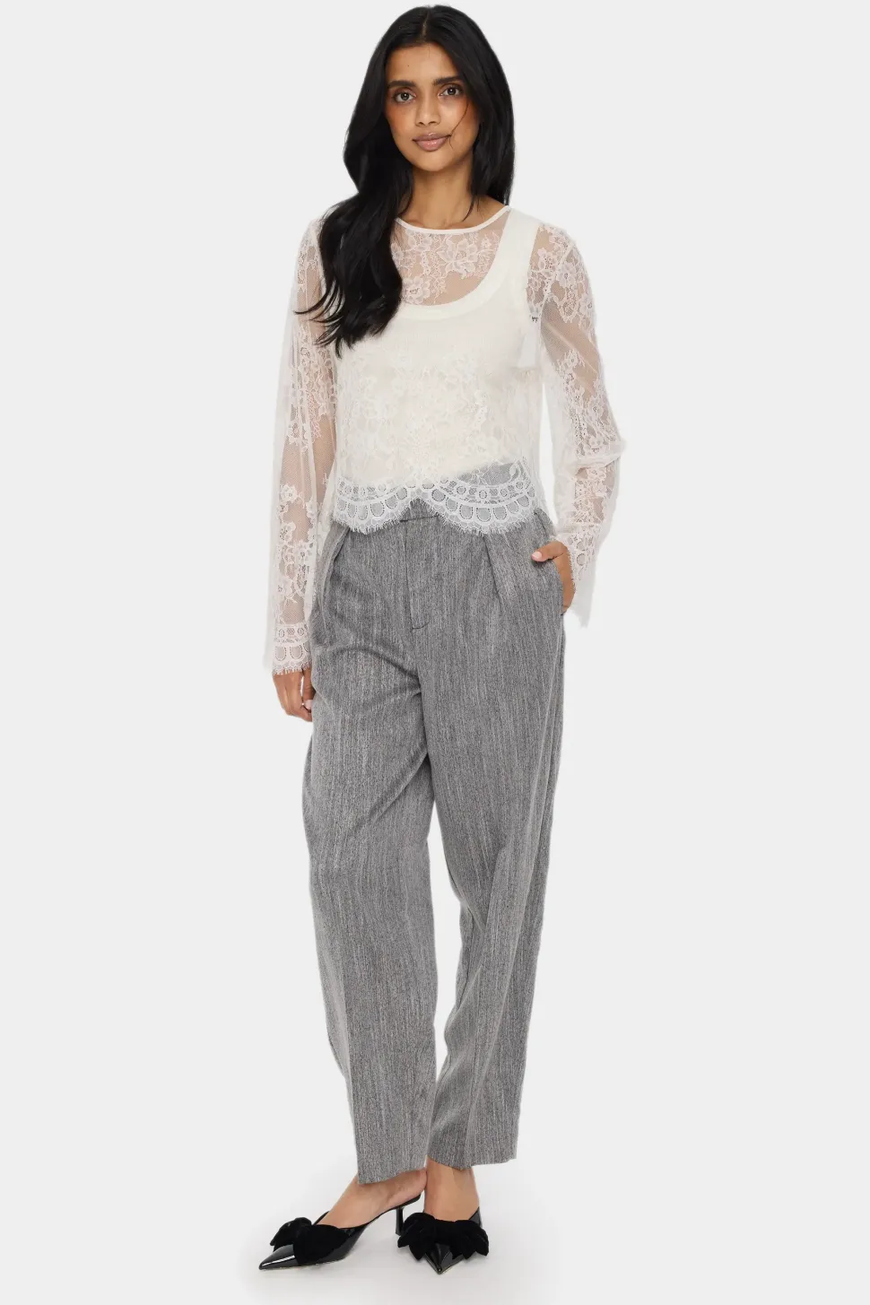 GigiSZ Long Sleeve Sheer Lace Blouse-