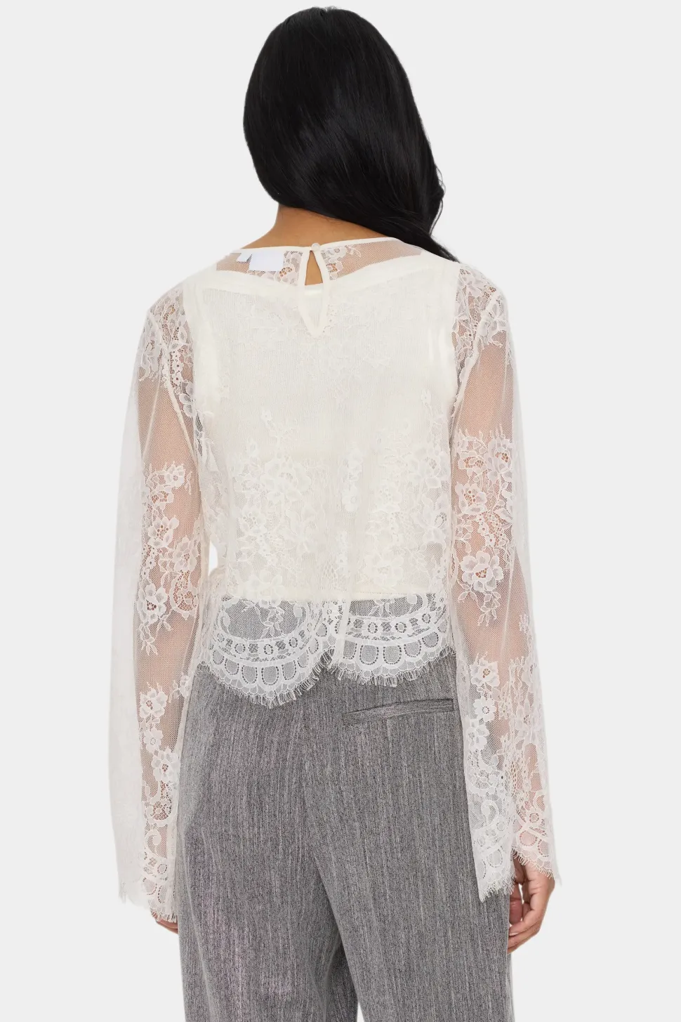 GigiSZ Long Sleeve Sheer Lace Blouse-