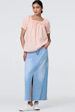 Gingham Check Puff Sleeve Blouse