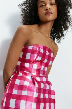 Gingham Satin Twill Bustier Mini Dress