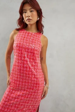 Gingham Sequin Embellished Racer Midi Dress
