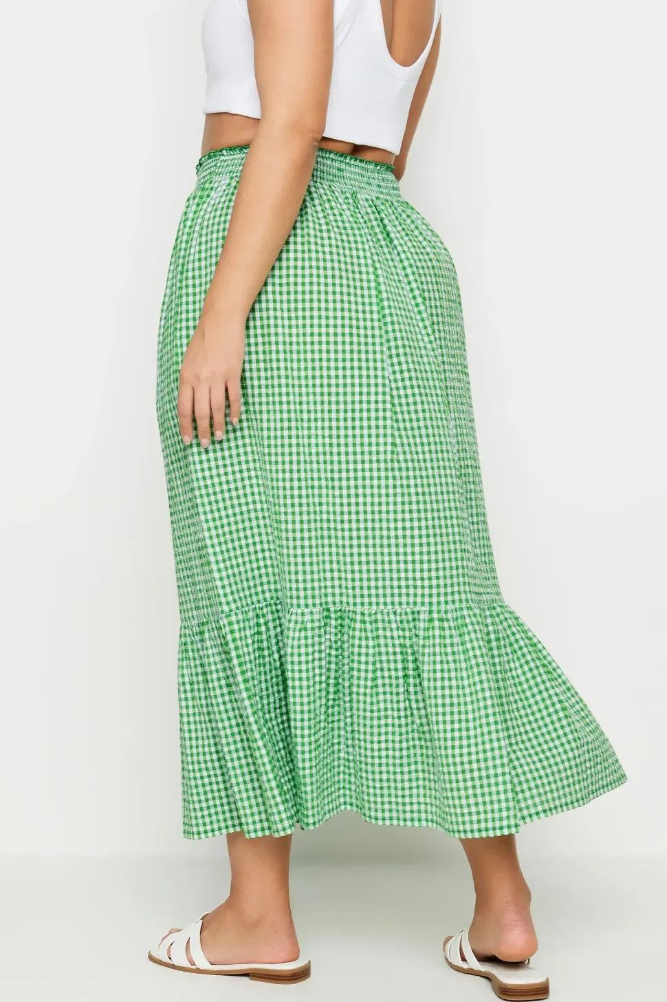 Gingham Tiered Pure Cotton Midi Skirt