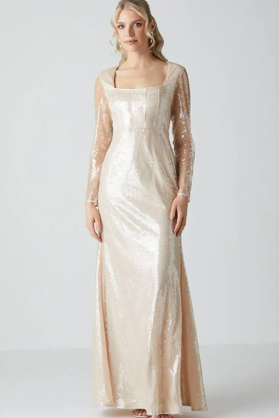 Glass Sequin Long Sleeve Wedding Dress
