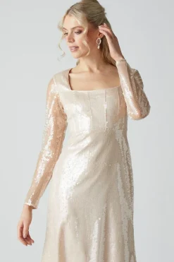 Glass Sequin Long Sleeve Wedding Dress