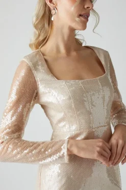 Glass Sequin Long Sleeve Wedding Dress