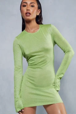 Glitter Long Sleeve Open Back Mini Dress