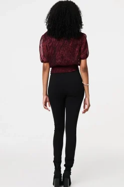 Glitter Mesh Ruched Semi Sheer Crop Top