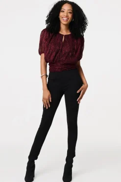 Glitter Mesh Ruched Semi Sheer Crop Top