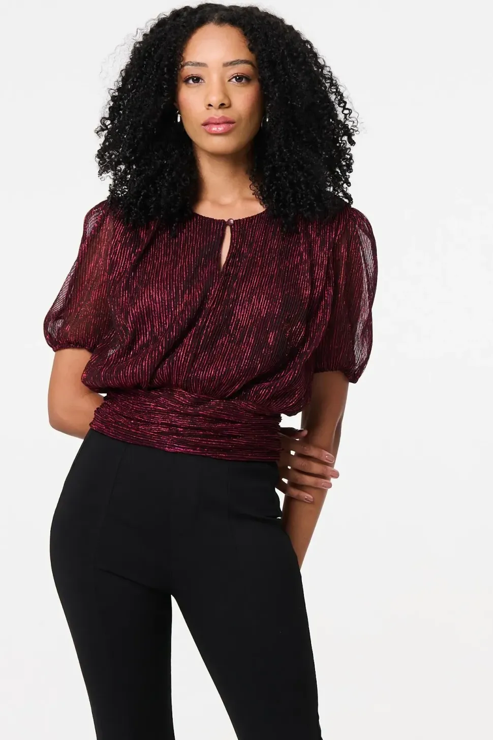 Glitter Mesh Ruched Semi Sheer Crop Top