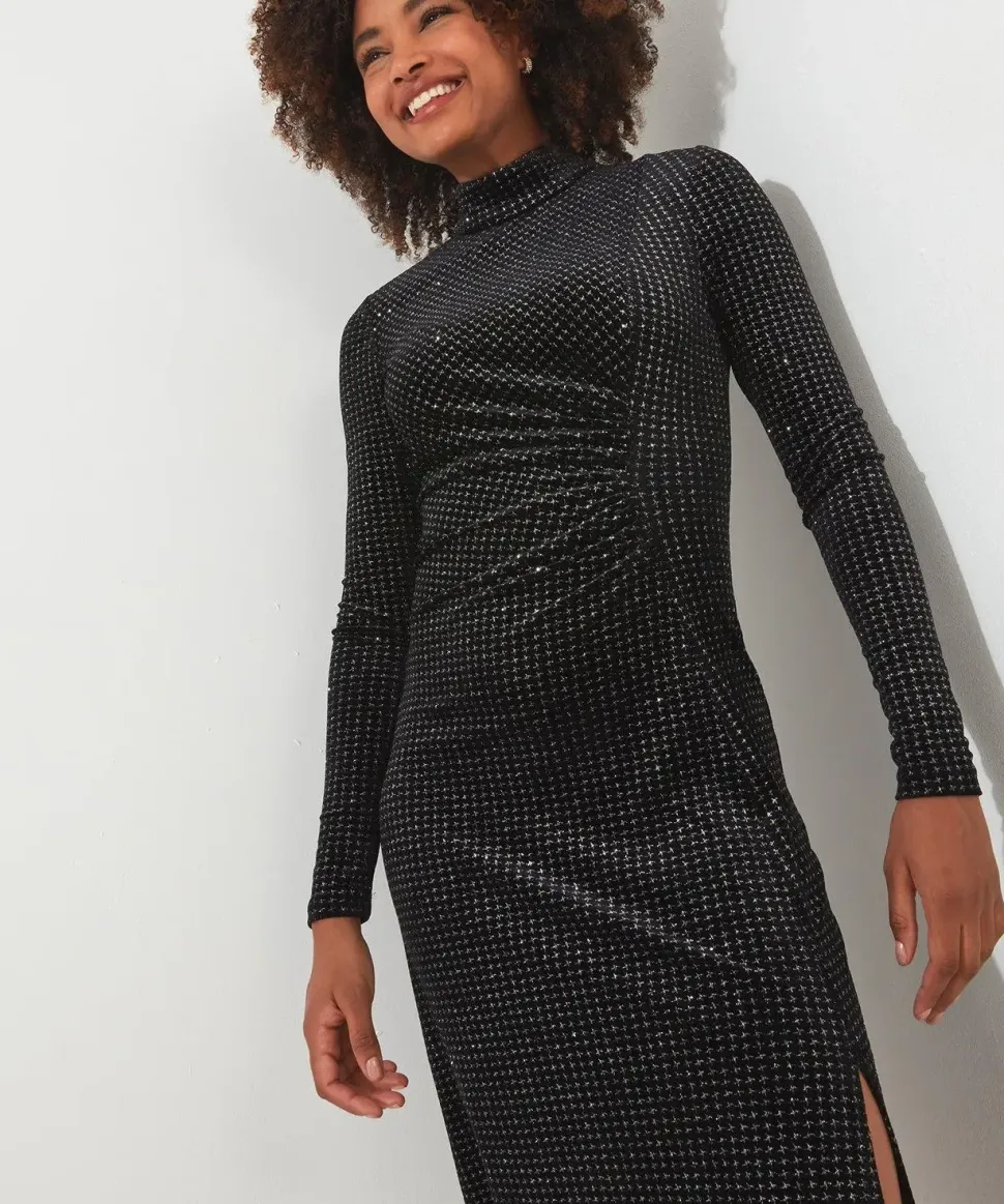 Glitter Sparkle High Neck Midi Dress