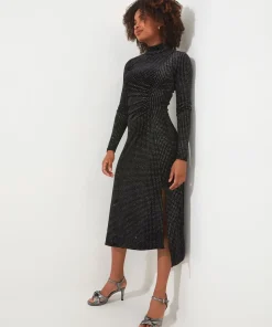 Glitter Sparkle High Neck Midi Dress