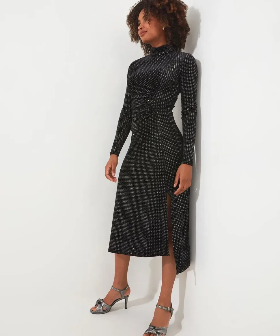 Glitter Sparkle High Neck Midi Dress