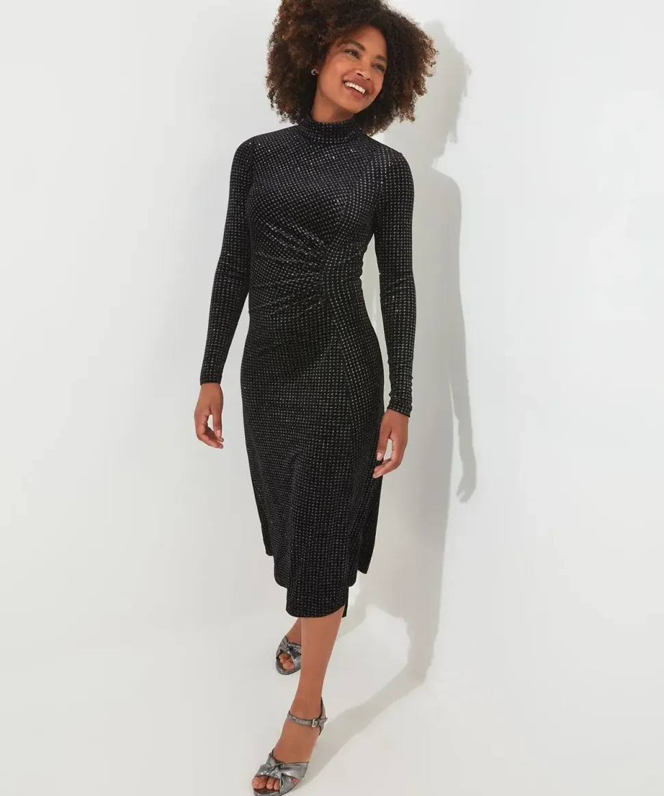 Glitter Sparkle High Neck Midi Dress