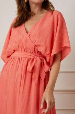 Glitter Stripe Ruffle Hem Midaxi Dress