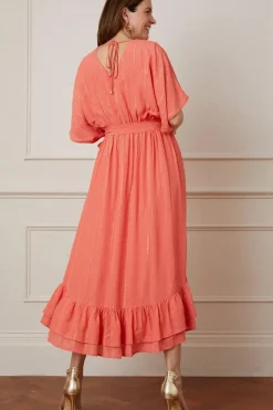 Glitter Stripe Ruffle Hem Midaxi Dress