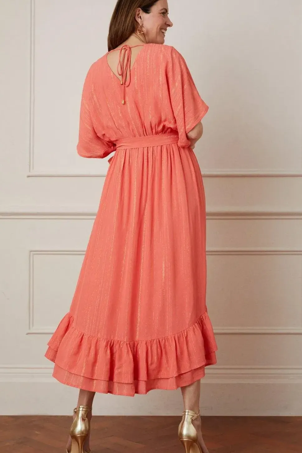 Glitter Stripe Ruffle Hem Midaxi Dress