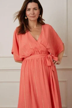 Glitter Stripe Ruffle Hem Midaxi Dress