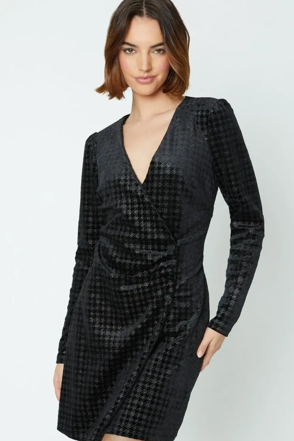 Glitter Velvet Wrap Mini Dress