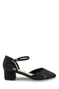 Glitter 'Frankie' Mid Block Heel Wide Fit Ankle Strap Court Shoes