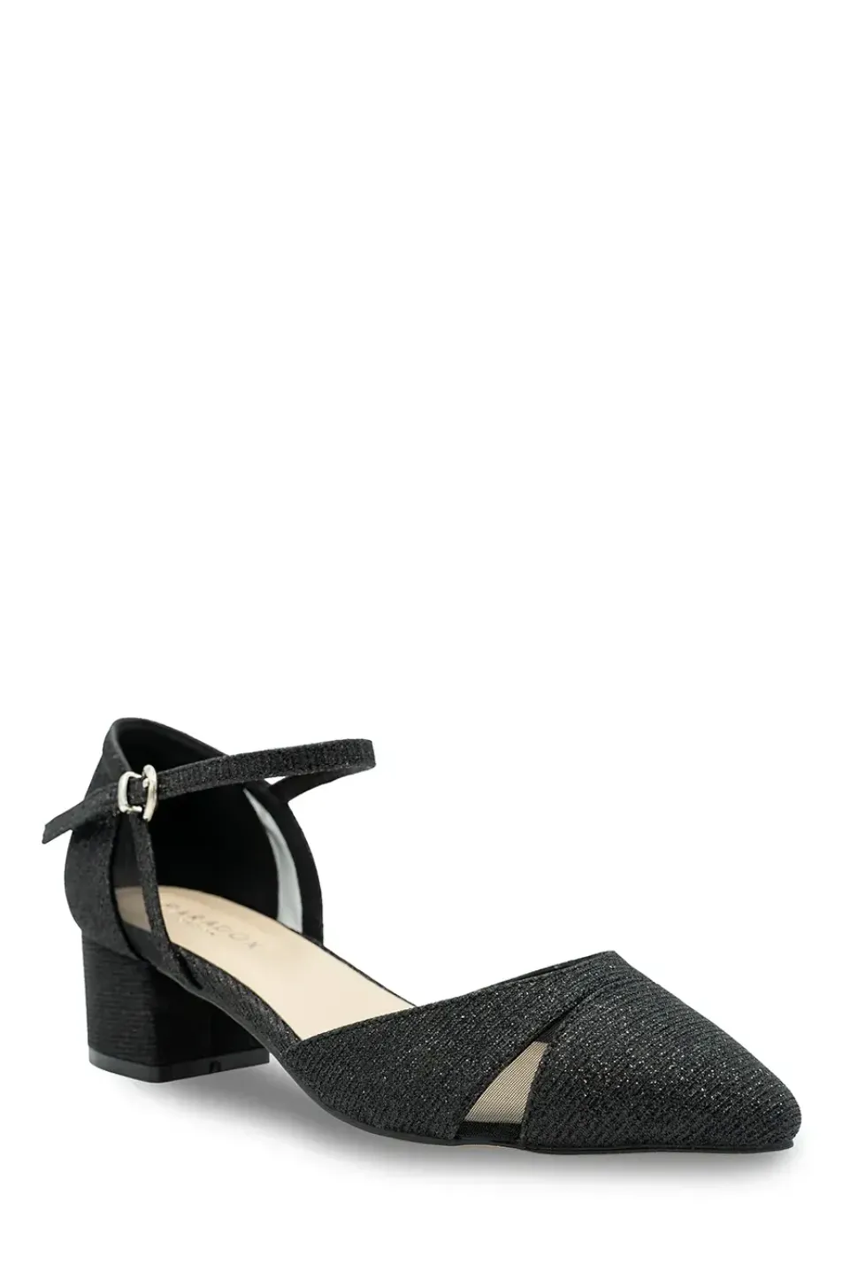 Glitter 'Frankie' Mid Block Heel Wide Fit Ankle Strap Court Shoes