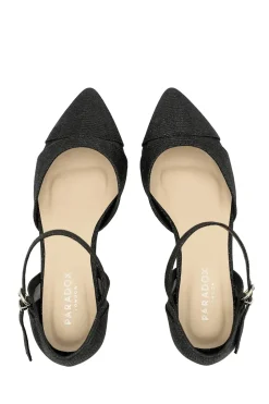 Glitter 'Frankie' Mid Block Heel Wide Fit Ankle Strap Court Shoes