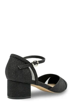 Glitter 'Frankie' Mid Block Heel Wide Fit Ankle Strap Court Shoes