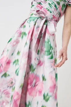 Glossy Organza Bardot Midi Dress
