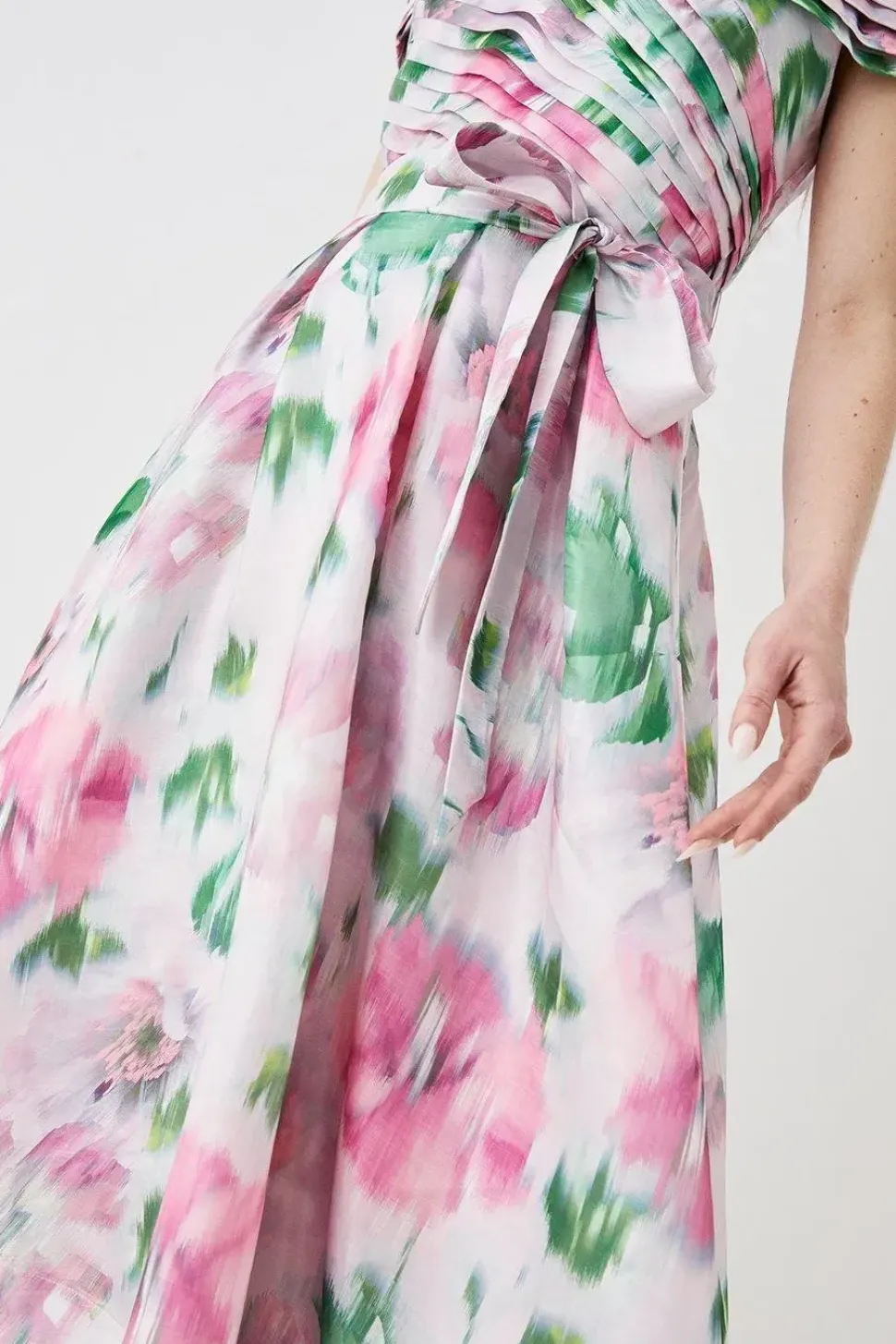Glossy Organza Bardot Midi Dress