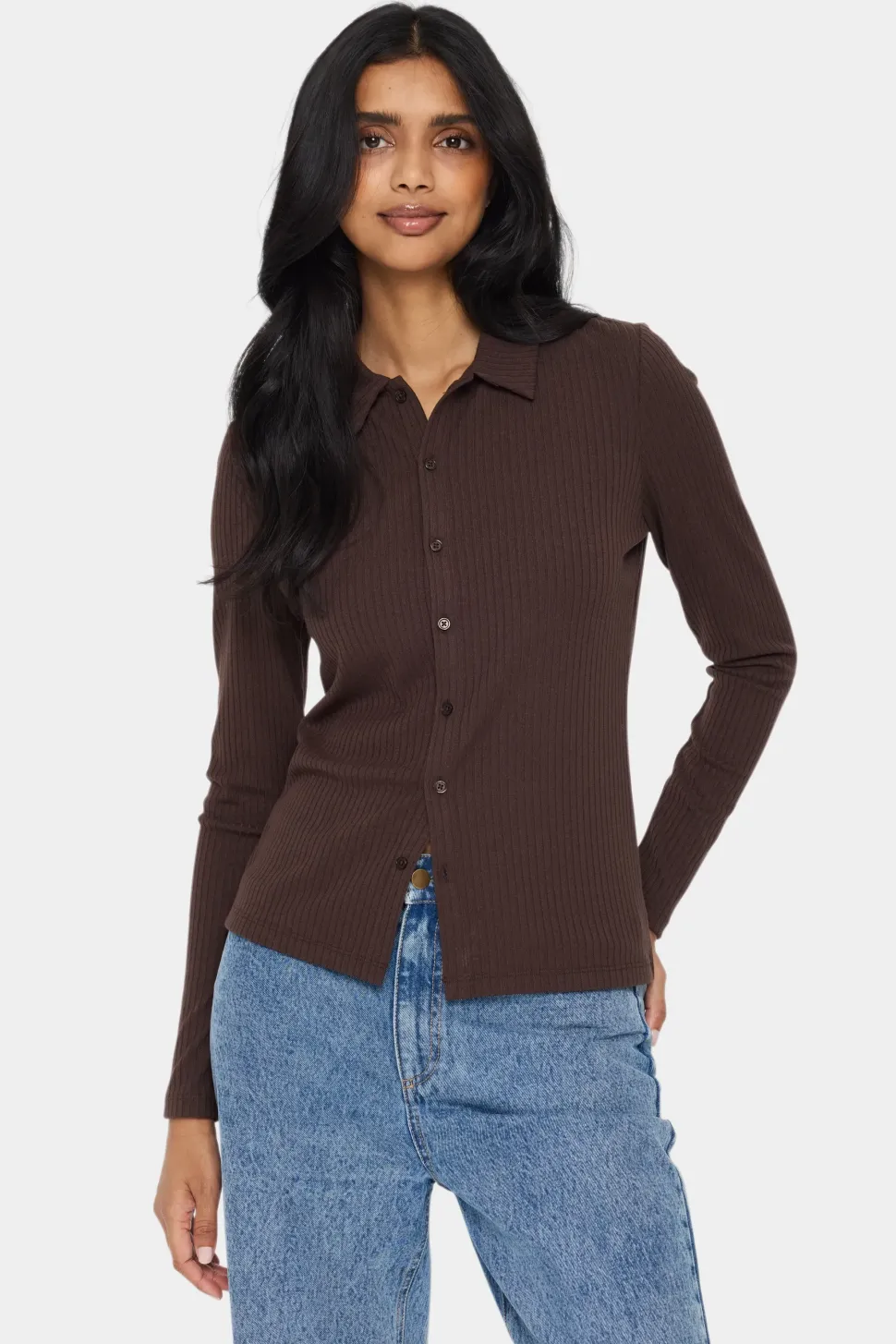 GodaSZ Spread Collar Rib Knit Cardigan-