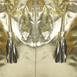 Gold Drawcord Metallic Leather Hobo Shoulder Bag