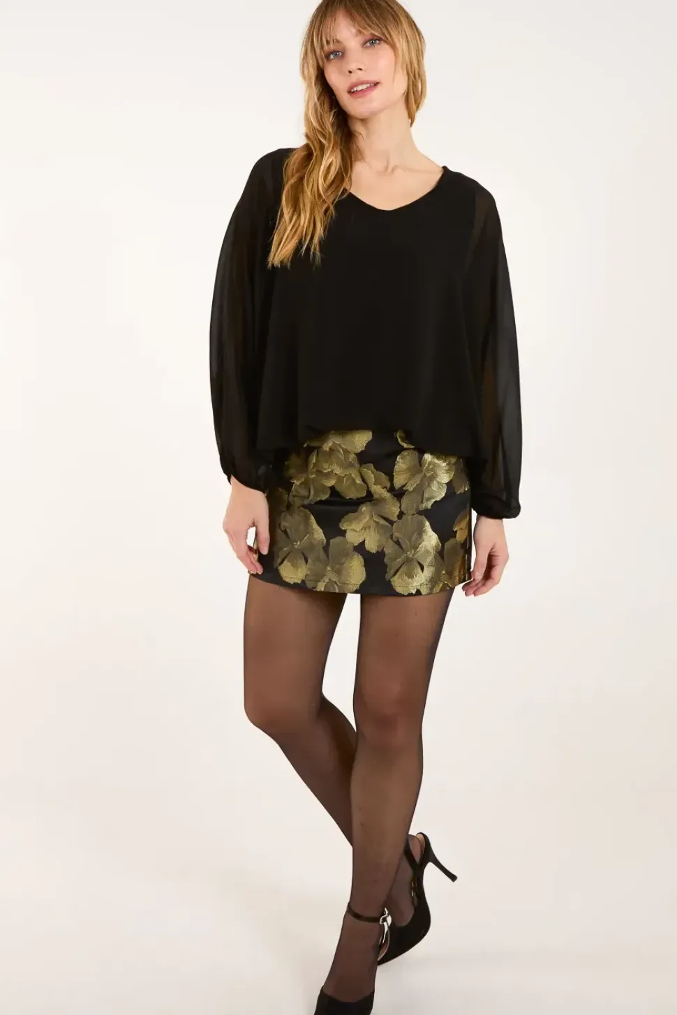 Gold Floral Jacquard Mini Skirt