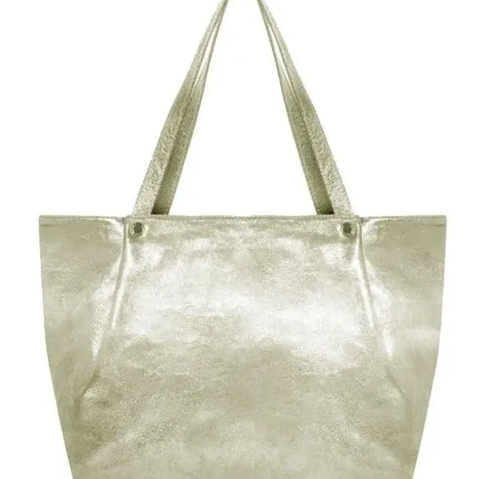 Gold Horizontal Zipped Leather Tote | BXYLB