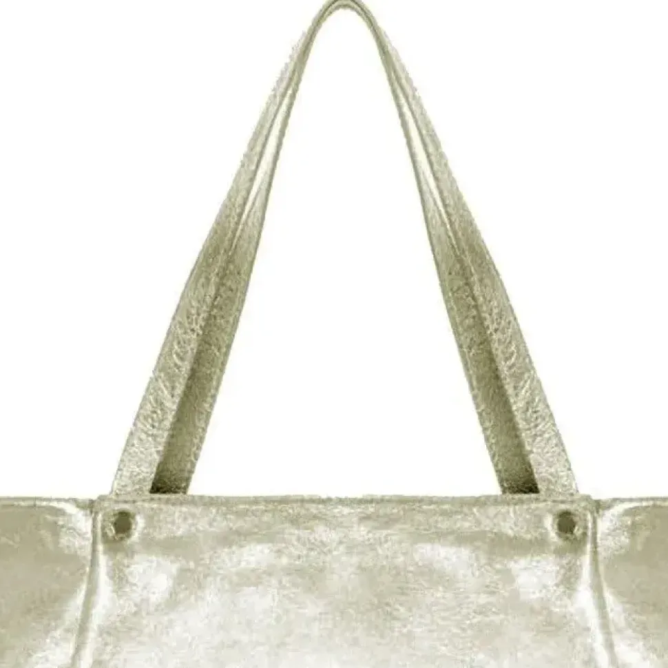 Gold Horizontal Zipped Leather Tote | BXYLB