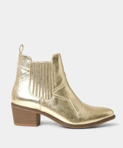 Gold Metallic Western Ankle Boots