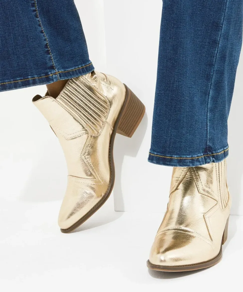 Gold Metallic Western Ankle Boots