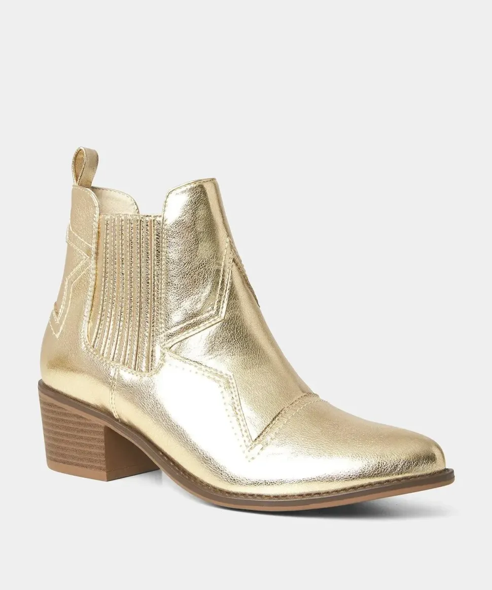 Gold Metallic Western Ankle Boots